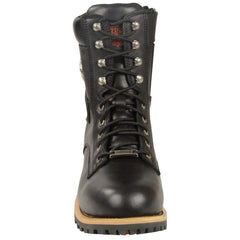 Milwaukee Leather Men's Classic Black Leather Lace-Up Logger Boots with Side Zipper MBM9095