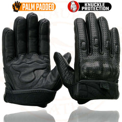 Milwaukee Leather MG7500 Men's Black Perforated Leather Gloves with Rubberized Knuckles