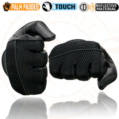 Milwaukee Leather MG7503 Men's iTouch Screen Fingers' Black Leather and Mesh Racing Gloves