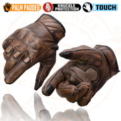 Milwaukee Leather MG7514 Men's Distressed Brown Leather Gloves with Gel Palm and Knuckle Protectors