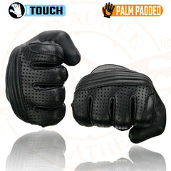 Milwaukee Leather MG7516 Men's Black 'i-Touch Screen' Premium Perforated Leather Gloves with Flex Knuckles
