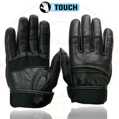 Milwaukee Leather MG7525 Men's 'iTouch' Black Leather Riding Gloves with Stretch Knuckles