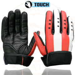 Milwaukee Leather MG7527 Men's Black Leather i-Touch Screen Compatible Motorcycle Hand Gloves w/ Stars and Stripes