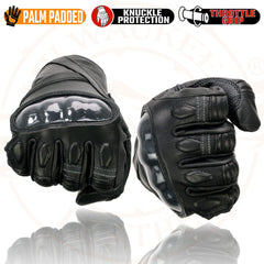 Milwaukee Leather MG7540 Men's 'Hard Knuckles' Black Leather Racer Gloves with Elasticized Fingers