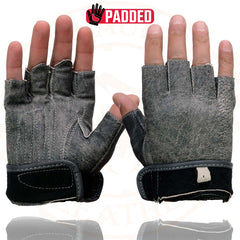 Milwaukee Leather MG7761 Women's Fingerless Distressed Gray Leather Gloves with Gel Palms