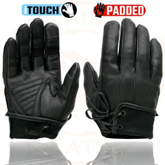 Milwaukee Leather MG7770 Women's 'Laced Wrist' Black Leather Riding Glove with Gel Palms
