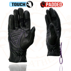 Milwaukee Leather MG7771 Women's 'Laced Wrist' Black and Purple Leather Gloves with Gel Palms