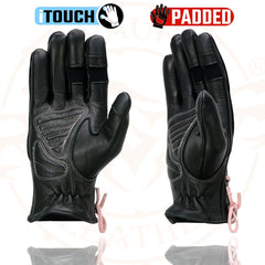 Milwaukee Leather MG7772 Women's 'Laced Wrist' Black and Fuchsia Leather Riding Gloves with Gel Palms