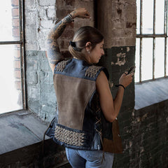Milwaukee Leather MLL4509 Women's 'Smoocher'  2-Tone Crazy Horse Brown/Black Leather Club Style Motorcycle Vest