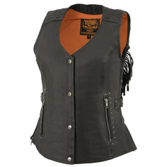 Milwaukee Leather MLL4565 Women's Black Fringed Leather Vest