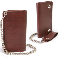 Milwaukee Leather MLW7884 Men's 6 InchAntique Brown Leather Bi-Fold Biker Wallet w/ Anti-Theft Stainless Steel Chain