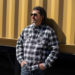 Milwaukee Leather Men's Black and White Heavy-Duty Checkered Flannel Riding Shirt - Warm Lined - Zippered Hand Pockets - MPM1638