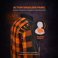Milwaukee Leather Men’s Two-Tone CE Orange and Black Armored Flannel - Solid Front / Plaid Back - Reinforced w/ Aramid Fibers - MPM1672