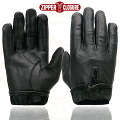 Milwaukee Leather SH226D Men's Black Unlined Leather Gloves with Zipper Closure