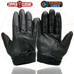 Milwaukee Leather SH226TH Men's Black Thermal Lined Leather Gloves with Zipper Closure