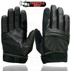 Milwaukee Leather SH296 Men's Black Leather Mesh Racing Motorcycle Riders Gloves w/ Padded Knuckle