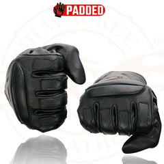 Milwaukee Leather SH451 Men's Black Leather Gauntlet Racing Style Motorcycle w/ Wrist and Knuckle Padding Protection