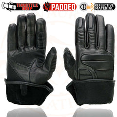 Milwaukee Leather SH607 Men's Black Leather Thermal Lined Padded Back Racing Gloves with Reflective Piping