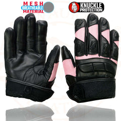 Milwaukee Leather SH802 Women's Black and Pink Leather with Mesh Combo Racing Gloves