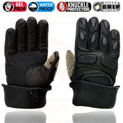 Milwaukee Leather Men's Black Gauntlet Motorcycle Hand Gloves-Waterproof Textile and Leather Reflective Piping-SH814