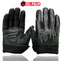 Milwaukee Leather SH820 Men's 'White Flames' Leather Cruising Gloves with Gel Palm
