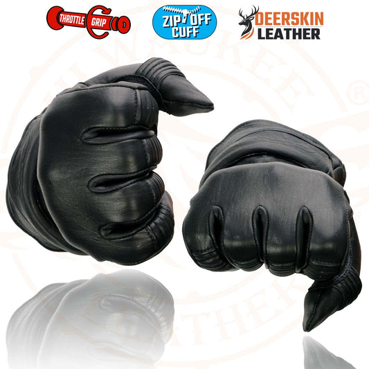 Milwaukee Leather SH870 Women's USA Deerskin Black Leather Gauntlet Winter Gloves w/ Gel Palm