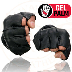 Milwaukee Leather SH878 Men's Black Welted Genuine USA Deerskin Leather Gel Palm Fingerless Motorcycle Gloves