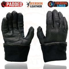 Milwaukee Leather Men's Gauntlet Motorcycle Hand Gloves-Black Deerskin Long Cuff Thermal Lined Gel Palm-G039