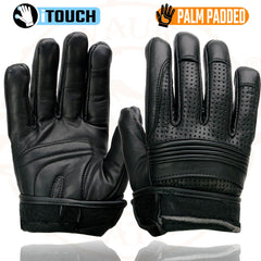 Milwaukee Leather MG7516 Men's Black 'i-Touch Screen' Premium Perforated Leather Gloves with Flex Knuckles