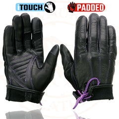 Milwaukee Leather MG7771 Women's 'Laced Wrist' Black and Purple Leather Gloves with Gel Palms