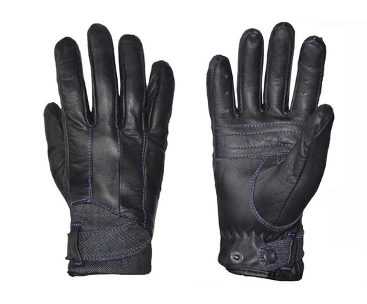 VioletTrail - Women's Leather/Denim Motorcycle Gloves