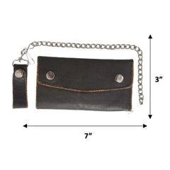Black Trifold Long Chain Biker Leather Wallet