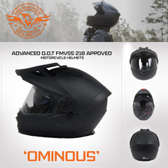 Milwaukee Helmets MPH9820DOT Flat Black Ominous Dual Sport Advanced Motorcycle Modular Helmet Biker