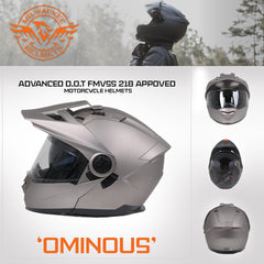 Milwaukee Helmets Silver Ominous Dual Sport Advanced Motorcycle Modular Helmet Biker DOT Approved MPH9822DOT