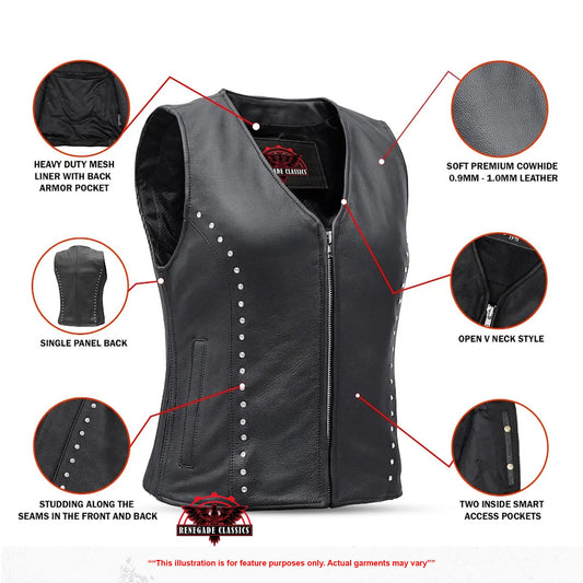 Biker Babe Women's Studded Leather Motorcycle Vest