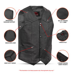 Men's Traditional Leather Motorcycle Vest - Black