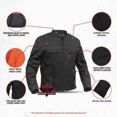 All-Season Men's Textile Motorcycle Jacket with Reflective Stripes