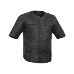 Men's Leather Baseball Motorcycle Shirt - Black