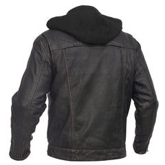 Men's Black Lightweight Drum Dyed Distressed Lambskin Jacket with Removable Hoodie