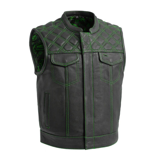 FIM653QLT-BLKGR-Upside Men's Club Style Leather Vest