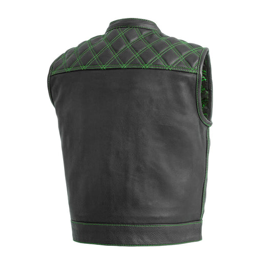 FIM653QLT-BLKGR-Upside Men's Club Style Leather Vest