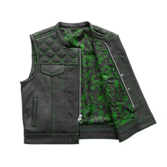FIM653QLT-BLKGR-Upside Men's Club Style Leather Vest