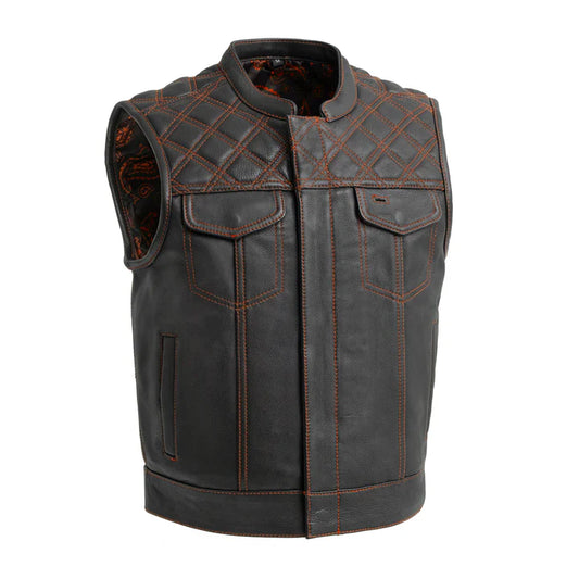 FIM653QLT-BLKOG-Upside Men's Club Style Leather Vest