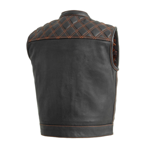 FIM653QLT-BLKOG-Upside Men's Club Style Leather Vest