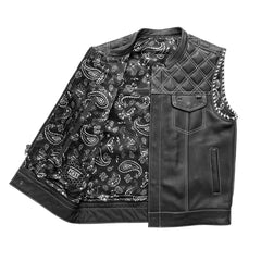 FIM672QLT-BLKWH-Sinister - Men's Motorcycle Leather Vest