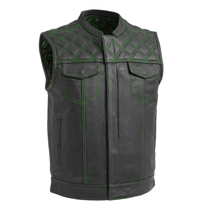FIM693QLT-BLKGR-Downside Men's Motorcycle Leather Vest