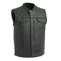 FIM693QLT-BLKGR-Downside Men's Motorcycle Leather Vest