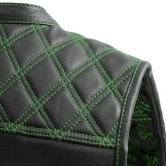 FIM693QLT-BLKGR-Downside Men's Motorcycle Leather Vest