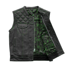 FIM693QLT-BLKGR-Downside Men's Motorcycle Leather Vest