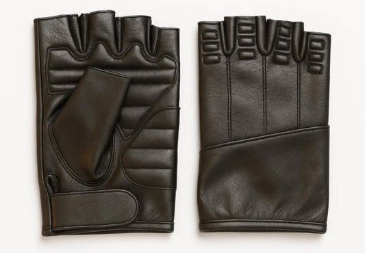 Gripline - Men's Leather Motorcycle Fingerless Gloves